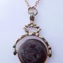 Vintage  Gold Plated Bloodstone & Carnelian Spinner Pendant and Chain Image 5