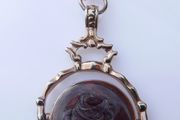 Vintage  Gold Plated Bloodstone &amp; Carnelian Spinner Pendant and Chain