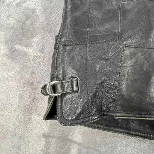 Black Patchwork Leather Vest Waistcoat - Zip Buckles - Large