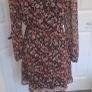 Primark Floral Wrap Mini Dress UK10 Boho Sheer Sleeve Tea Dress Black Image 4