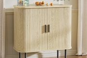 Sideboard, Buffet Storage Cabinet for Living Room, Kitchen Cupboard with Tambour Sliding Door, Storage Unit for Modern Home Dinning Room,Nature
