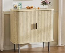 Sideboard, Buffet Storage Cabinet for Living Room, Kitchen Cupboard with Tambour Sliding Door, Storage Unit for Modern Home Dinning Room,Nature