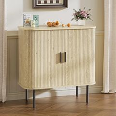Sideboard, Buffet Storage Cabinet for Living Room, Kitchen Cupboard with Tambour Sliding Door, Storage Unit for Modern Home Dinning Room,Nature