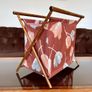 MCM Faux Bamboo Wood And Fabric Portable Knitting Sewing Basket Catch All Image 2