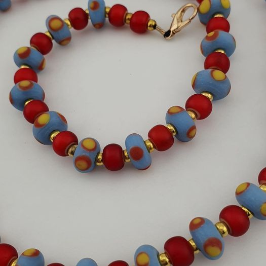 Antique Venetian Style Tiny Eyes Glass & Venetian WhiteHeart Glass Beads Necklace