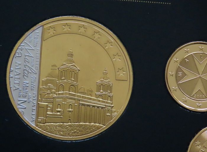 Malta 2008 euro coins set 24k Gold plated & Rhodium gilt Maltese medal limited edition