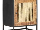 Bedside Cabinet 40x30x50 cm Rough Mango Wood and Natural Cane