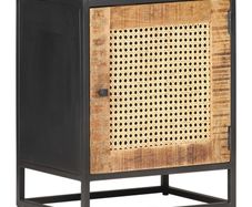 Bedside Cabinet 40x30x50 cm Rough Mango Wood and Natural Cane