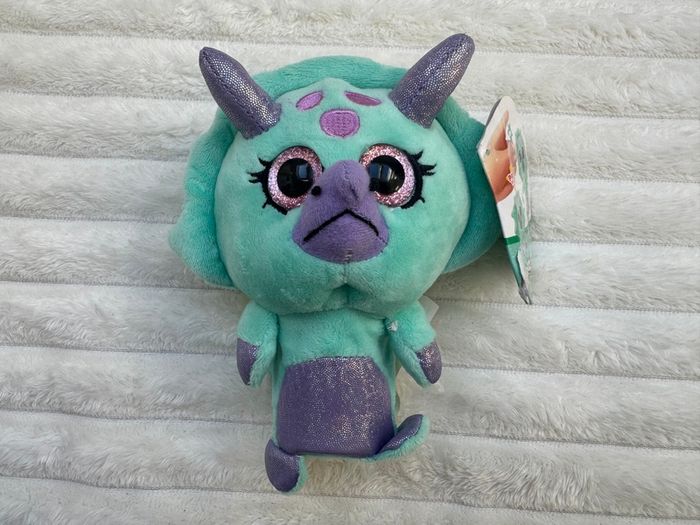 Popetz Triceratops Dinosaur Jumping Plush Toy Sot Teal Purple NO Sounds Eolo Toys Used Please see photos