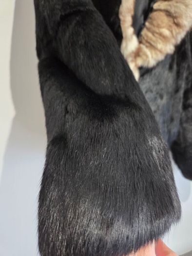 Vintage Real Fur Jacket Size M Elegant Black Glossy Finish, Luxury Evening Wear