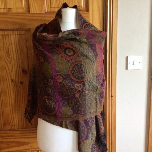 Orange Rust Tones Large Wool Blend Krish Shawl Scarf 70" x22" including postage
