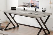 Grey Desk Industrial Wood Home Office Computer for Bedroom Farmhouse Metal Wooden Study Work PC Gaming Writing Table Modern Simple Executive with Storage 47 Inch Light Gray