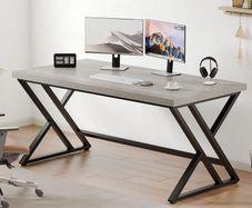 Grey Desk Industrial Wood Home Office Computer for Bedroom Farmhouse Metal Wooden Study Work PC Gaming Writing Table Modern Simple Executive with Storage 47 Inch Light Gray