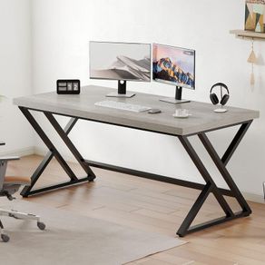 Grey Desk Industrial Wood Home Office Computer for Bedroom Farmhouse Metal Wooden Study Work PC Gaming Writing Table Modern Simple Executive with Storage 47 Inch Light Gray