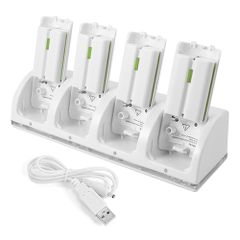 Nintendo Wii Remote Controller QUAD Charging Dock Charge Station with Batteries White