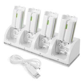 Nintendo Wii Remote Controller QUAD Charging Dock Charge Station with Batteries White