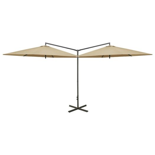 Double Parasol with Steel Pole Taupe 600 cm