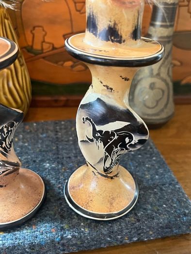 Vintage African Soapstone Elephant Candlesticks