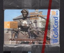 1997 Ireland 10 unit 1997 "Big CallCard Challenge" collectors fair features a photograph of the Molly Malone statue in Dublin (Gemplus GEM1) Call Card Mint in Packaging. Telecom Eireann Card Number 1163