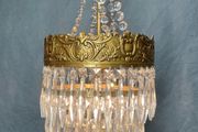 Vintage Brass &amp; Glass Cascading Chandelier .