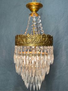 Vintage Brass & Glass Cascading Chandelier .