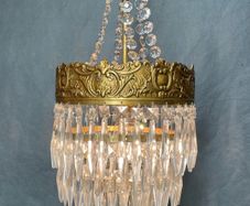 Vintage Brass & Glass Cascading Chandelier .