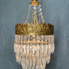 Vintage Brass & Glass Cascading Chandelier .