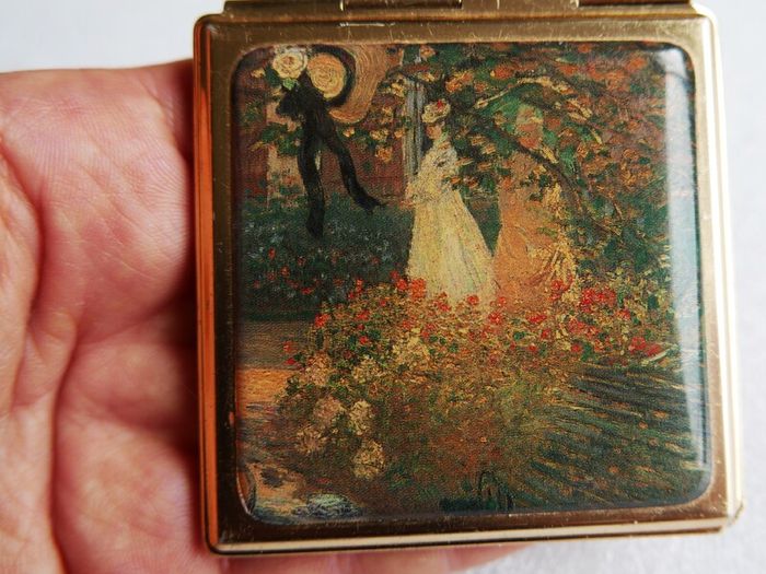 Vintage Art Deco 1930s, hand-painted, enameled compact mirror