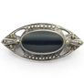 925 Vintage Sterling Silver Black Onyx & Marcasite Accents Brooch Image 3