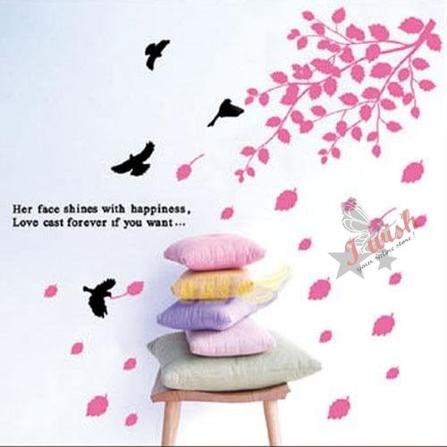 DIY Tree Fallen Leaves and Birds Wall Stickers For Home Sitting Room TV Background Art