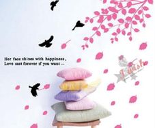 Wonderful  Fallen Pink Leaves Tree and Birds Removable Wall Stickers DIY Mural Decals