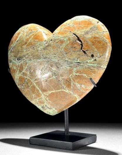 Smithsonite Heart Shaped Stone - Natural Stone, Metal Stand