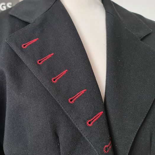 Vintage 1980s avant garde black blazer 1940s style red buttonholes M 10 12 Made in England for Miss Selfridge