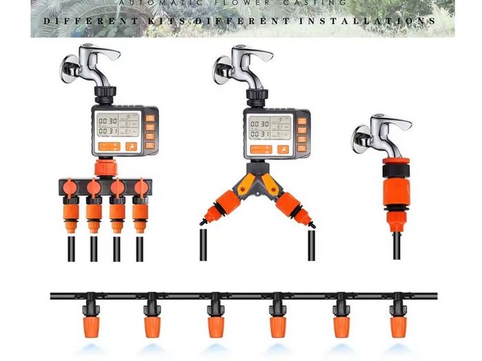 Garden Irrigation Watering Kits Timer Controller Irrigator System 2-in-1 Misting Sprinklers Drip Water Sets