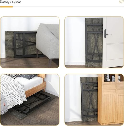120 cm Folding Desk, Writing Gaming Computer Camping Table, No Assembly Required Home Office Desk, Black Oak