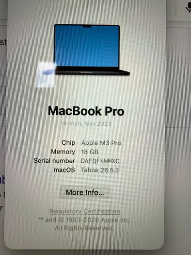 Mac book m3 Pro/14 inch/18GB/512