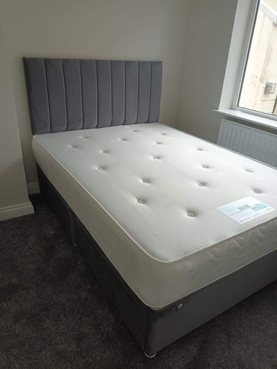 Brand New Stylish single Divan Beds.. Multiple Options Of Headboards. Tufted Memory Foam Mattresses Available. Drawers Storage Available