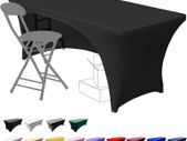 Stretchable Tablecloths 6ft for Rectangle Tables with Open Back, Fitted Spandex Rectangular Patio Table Covers, Wedding, Party, Kitchen, Beauty Event Decoration-Black