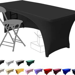 Stretchable Tablecloths 6ft for Rectangle Tables with Open Back, Fitted Spandex Rectangular Patio Table Covers, Wedding, Party, Kitchen, Beauty Event Decoration-Black