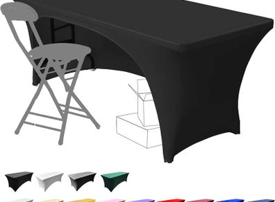 Stretchable Tablecloths 6ft for Rectangle Tables with Open Back, Fitted Spandex Rectangular Patio Table Covers, Wedding, Party, Kitchen, Beauty Event Decoration-Black