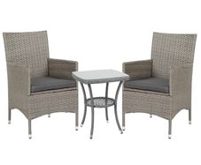 Garden Outdoor Rattan Furniture Bistro Set 3 PCs Patio Weave Companion Chair Table Set Conservatory, Light Grey