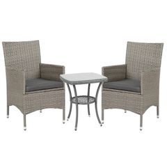 Garden Outdoor Rattan Furniture Bistro Set 3 PCs Patio Weave Companion Chair Table Set Conservatory, Light Grey