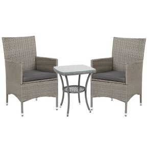 Garden Outdoor Rattan Furniture Bistro Set 3 PCs Patio Weave Companion Chair Table Set Conservatory, Light Grey