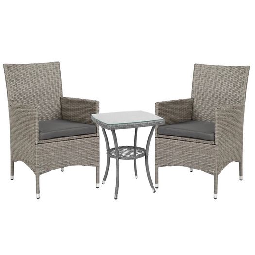 Garden Outdoor Rattan Furniture Bistro Set 3 PCs Patio Weave Companion Chair Table Set Conservatory, Light Grey (FREE SHIPPING)