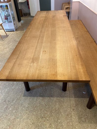 Large solid oak dining table  and benches (3m)