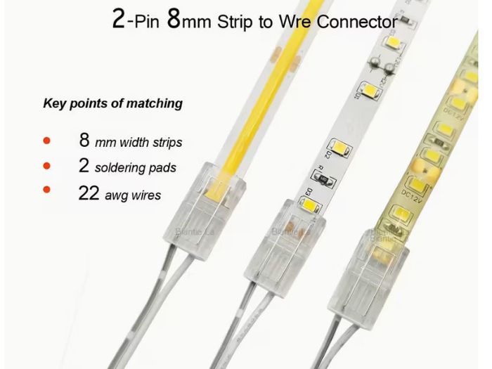 10pcs of LED Strip Connectors, Transparent Solderless LED Adapter Connectors Suitable for Strip Lights, Featuring Seamless Track Lighting Connectors (2 Pins, 8 Mm)