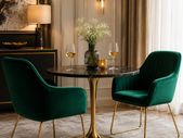 Set of 2 Green Velvet Dining Chairs with Gold Metal Legs