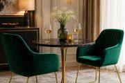 Set of 2 Green Velvet Dining Chairs with Gold Metal Legs