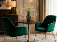 main image for ad Set of 2 Green Velvet Dining Chairs with Gold Metal Legs