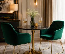 Set of 2 Green Velvet Dining Chairs with Gold Metal Legs